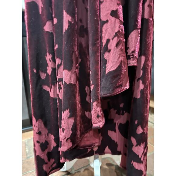 Calvin Klein Women’s Velvet Floral Burnout Faux Wrap Midi Dress Maroon 16 Party - Picture 12 of 14